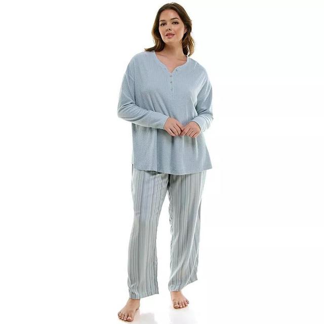 Plus Size Croft & Barrow Long Sleeve Henley Pajama Top & Flannel Pajama Pants Set, Womens White Stripe Product Image