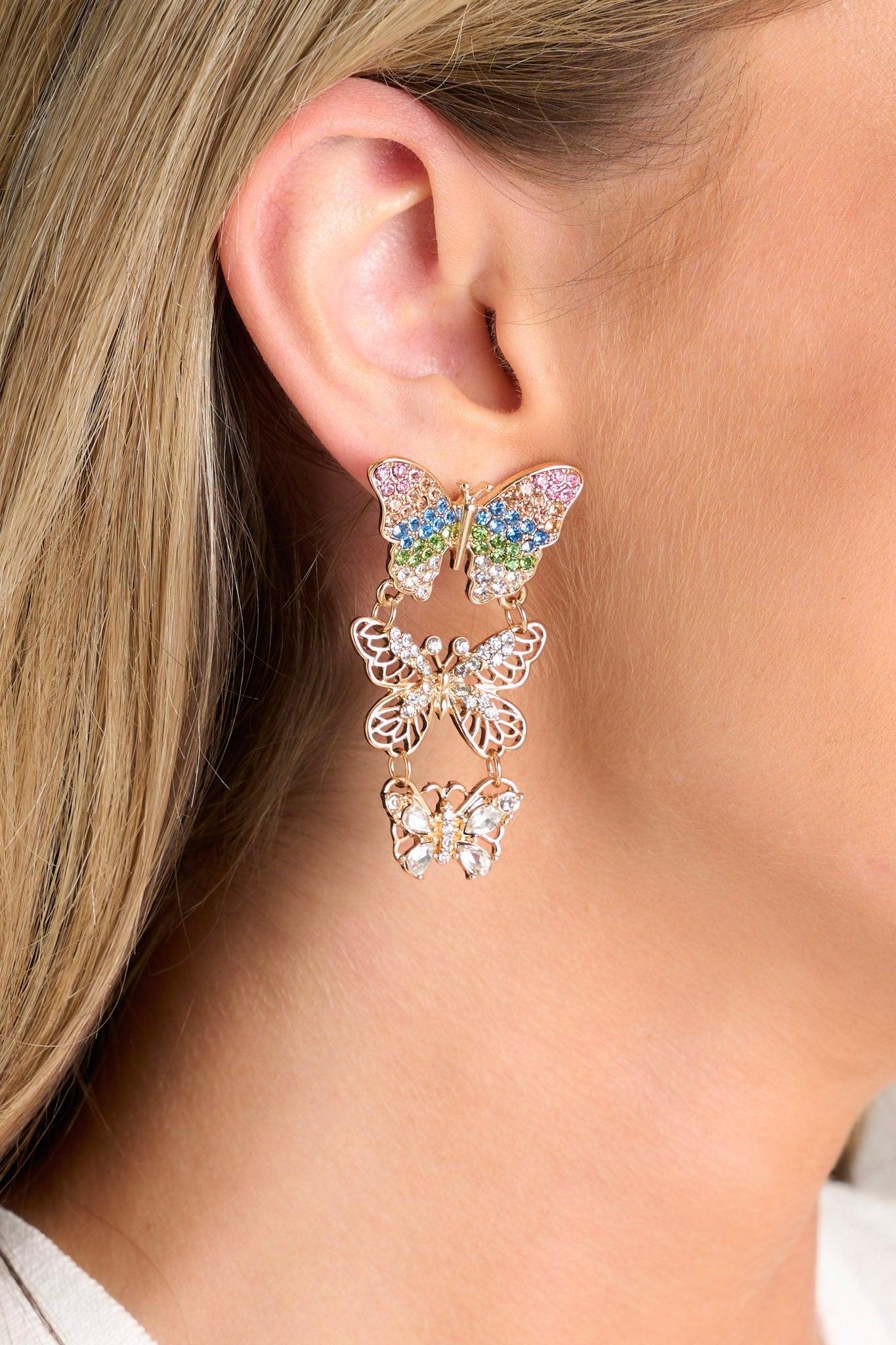 Garden Serenade Gold Multi Butterfly Drop Earrings Product Image