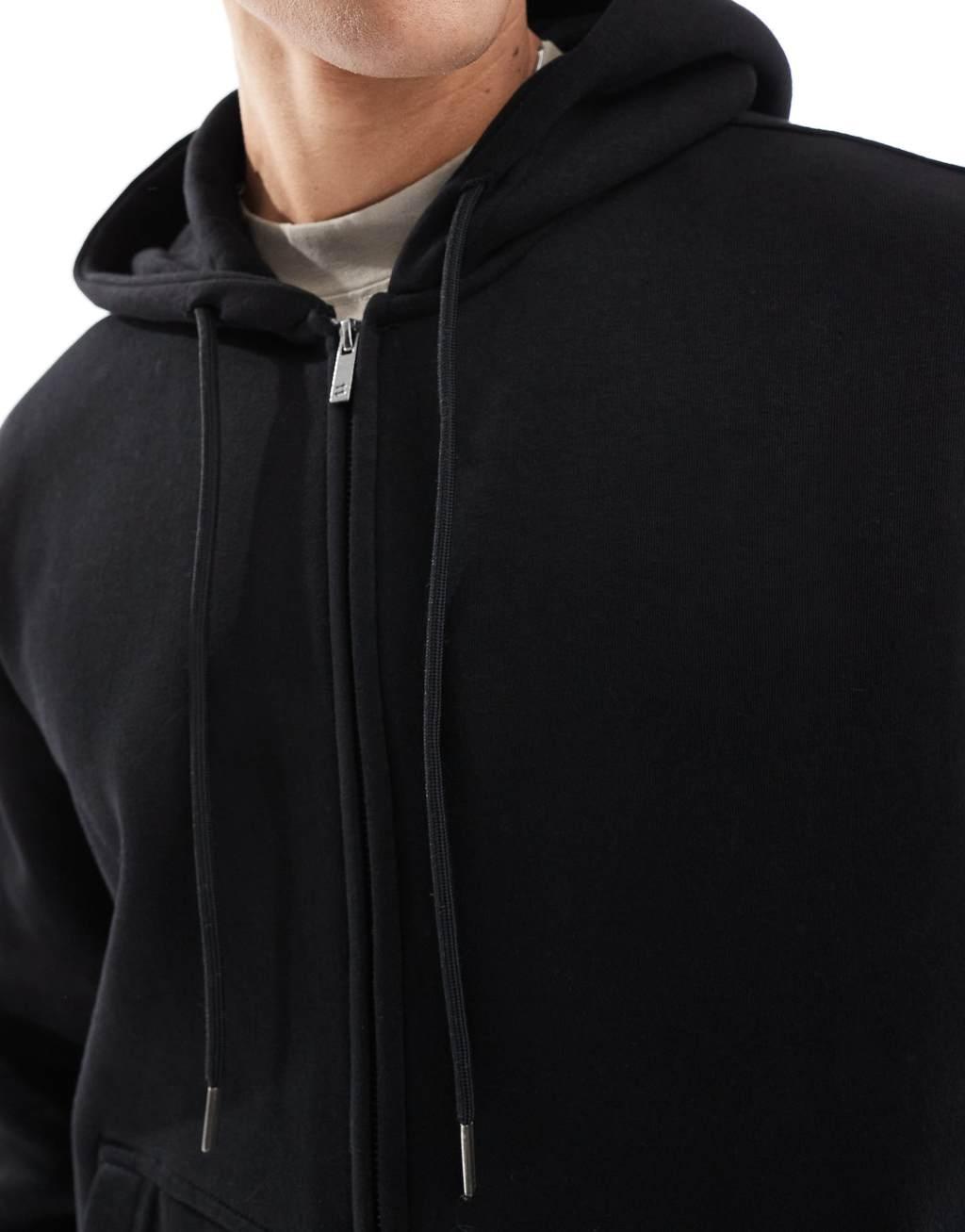 Bershka washed zip up hoodie tracksuit in black Product Image