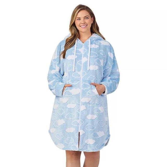 Plus Size Cuddl Duds Hooded Plush Zip Robe, Womens Product Image