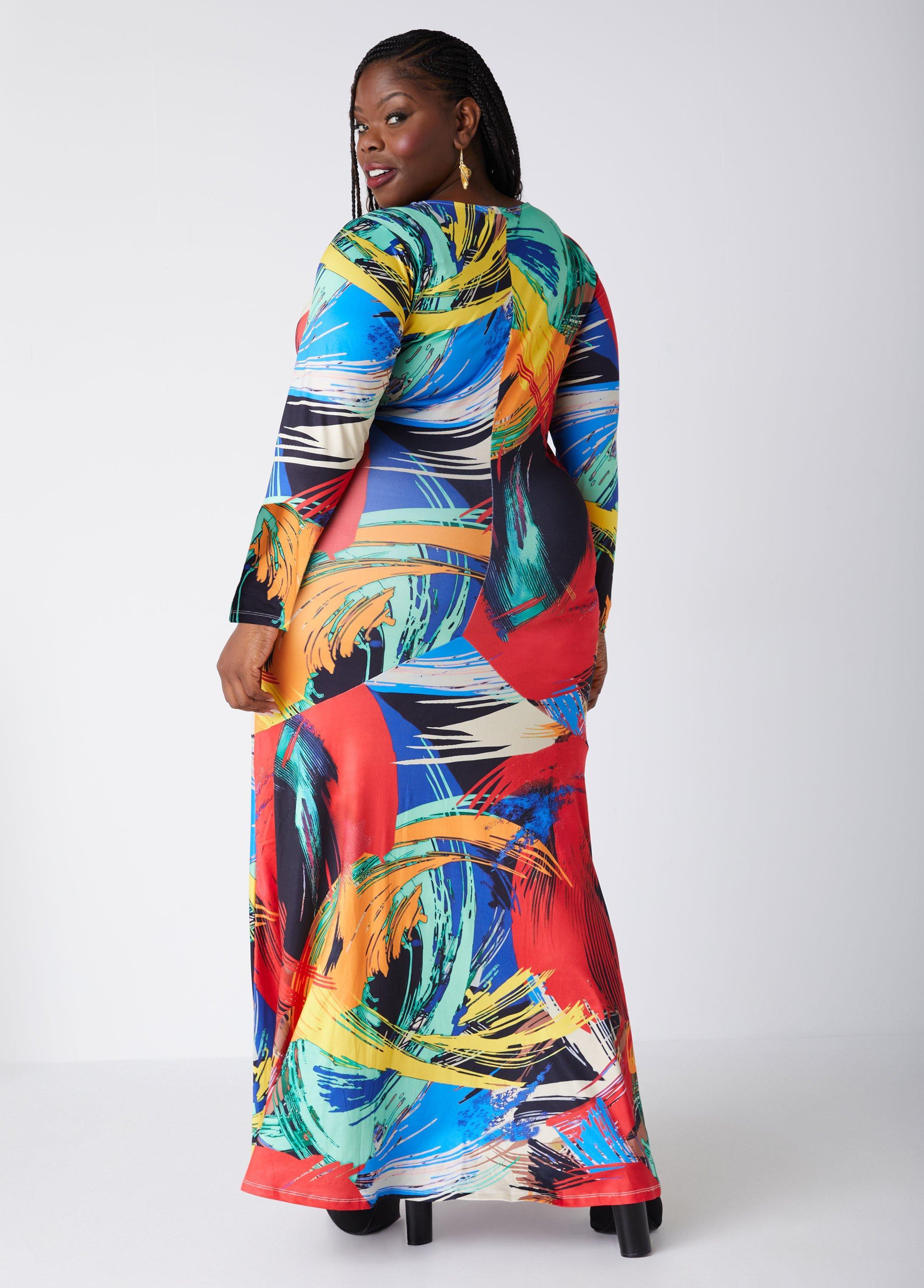 Ruched Printed Keyhole Maxi Dress Product Image