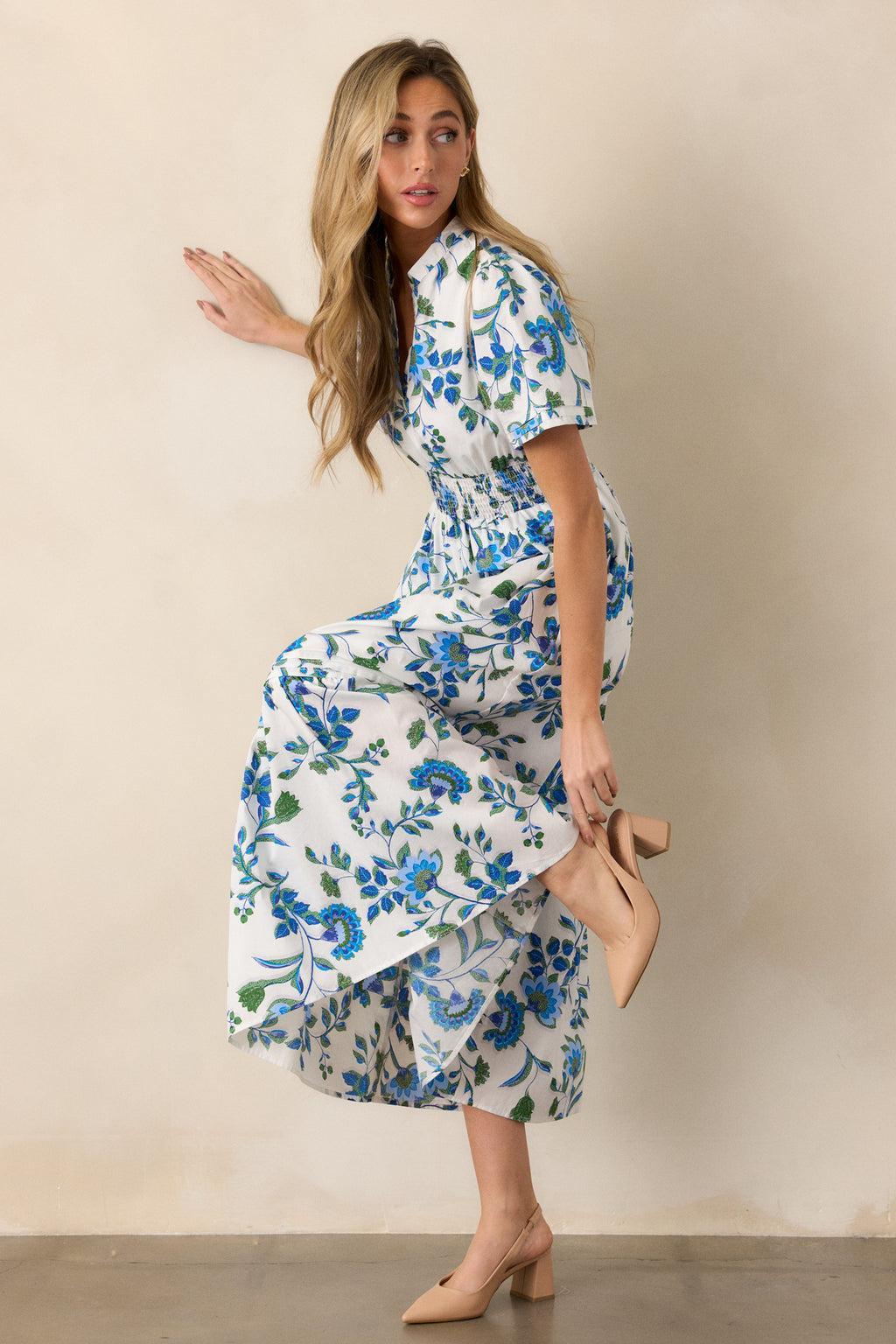 Only Bliss 100% Cotton Blue Floral Maxi Shirt Dress Product Image