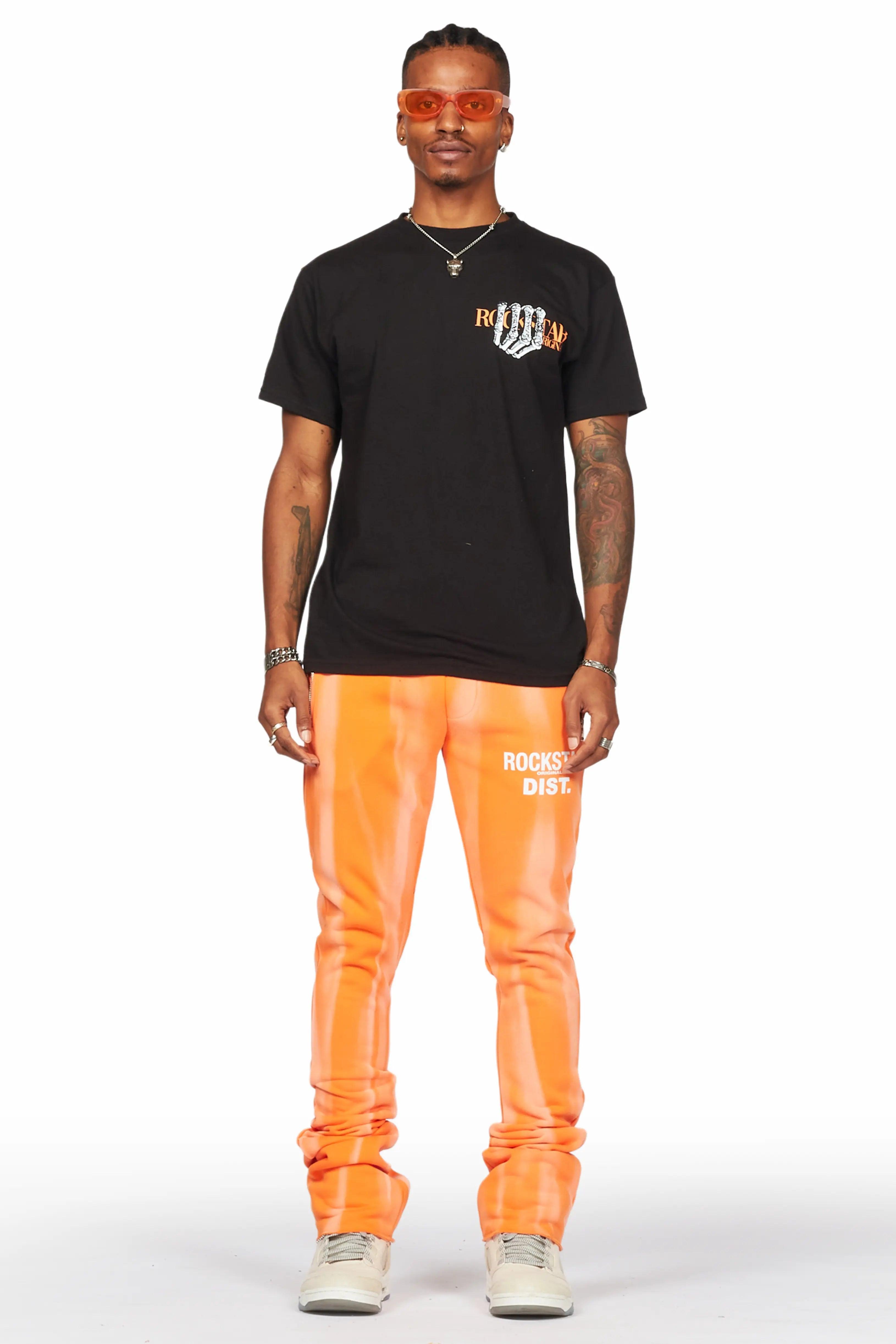 Firoz Orange Graphic Stacked Flare Pant Male Product Image