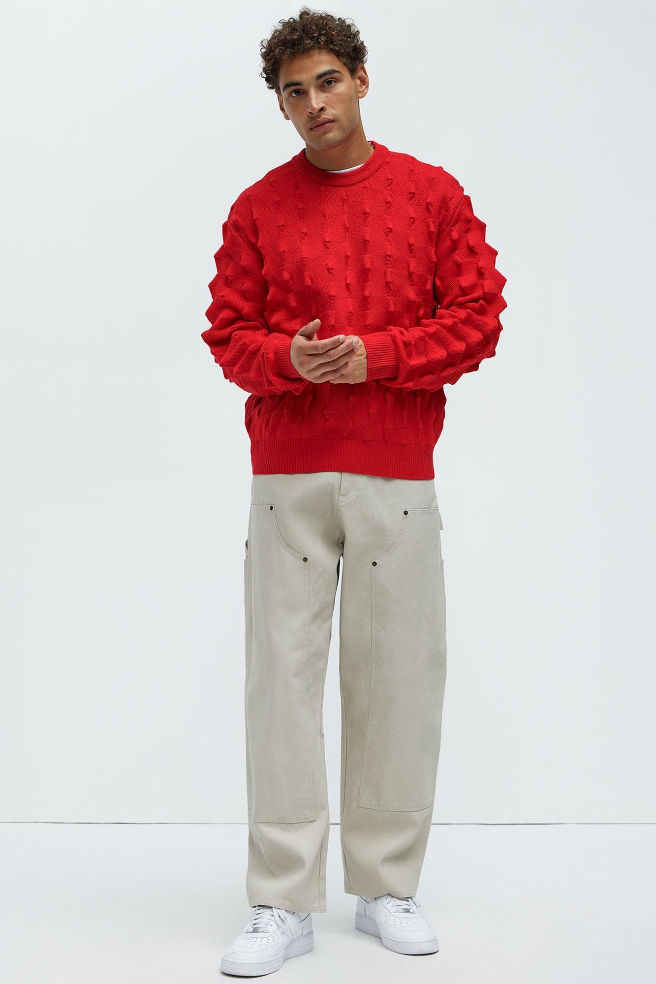 Jaeger Textured Crewneck Sweater - Red Product Image