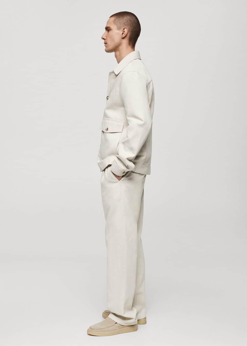 MANGO MAN - Linen cotton overshirt with pockets ecruMen Product Image