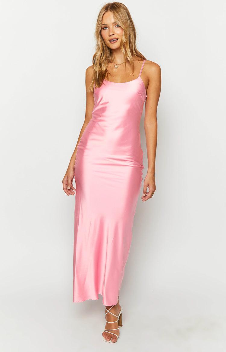 Renesmee Pink Satin Maxi Dress Product Image