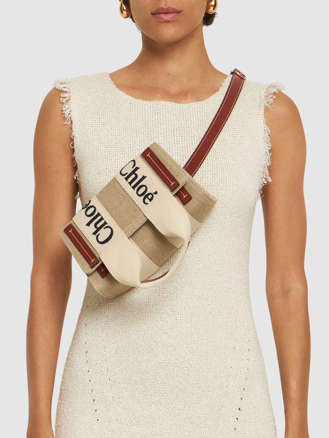 Multicolor Linen Woody Belt Bag In White - Brown 1 Product Image