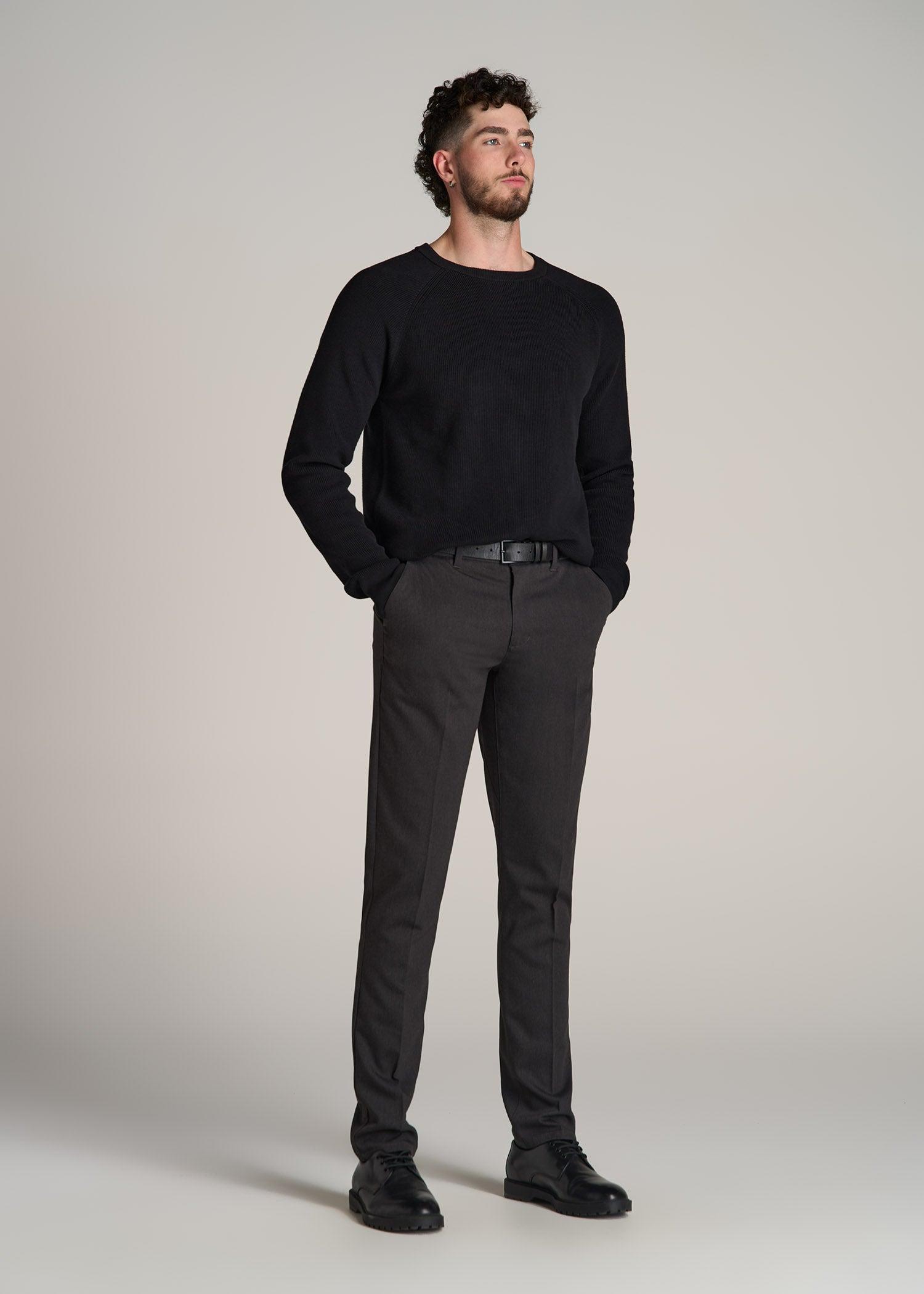 Textured Heavy Knit Sweater for Tall Men in Black Male Product Image