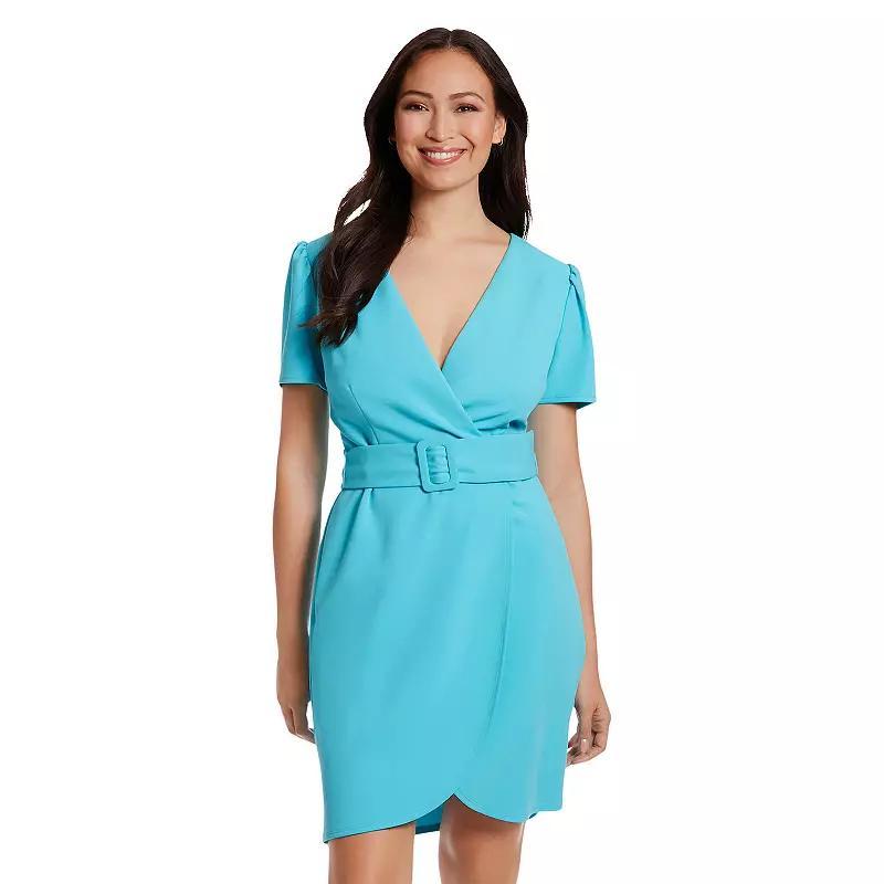 London Times Womens Belted Puff-Sleeve Tulip-Hem Dress Product Image