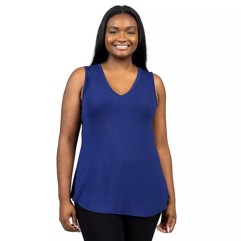 Plus Size 24Seven Comfort Apparel V-Neck Sleeveless Rounded Hemline Top, Womens Blue Product Image