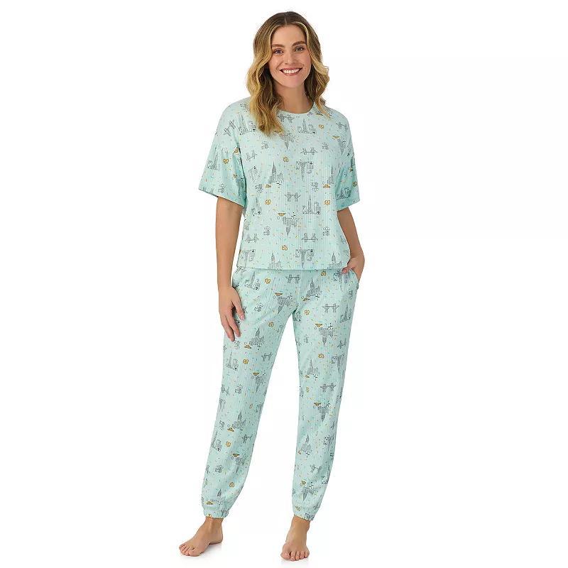 Womens Cuddl Duds Pajama Cozy Bell Sleeve Top & Pajama Jogger Pants Set Blue Product Image