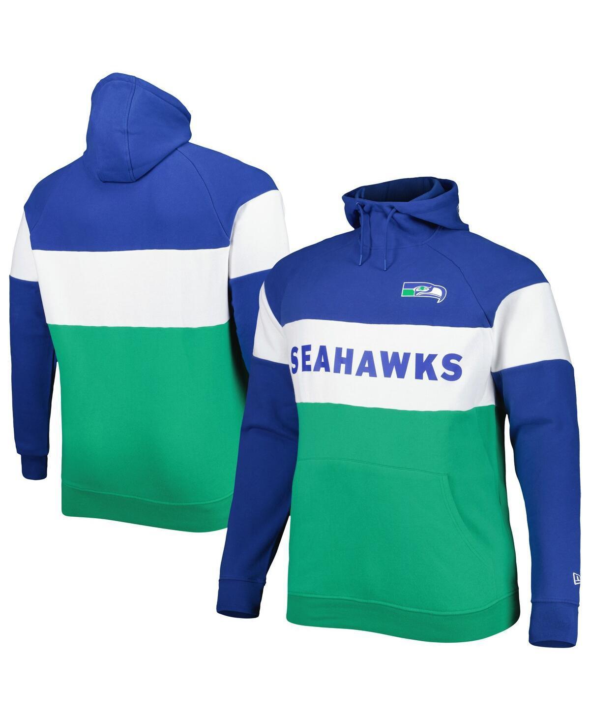 Mens New Era Kelly Seattle Seahawks Big & Tall Throwback Colorblock Raglan Pullover Hoodie Product Image