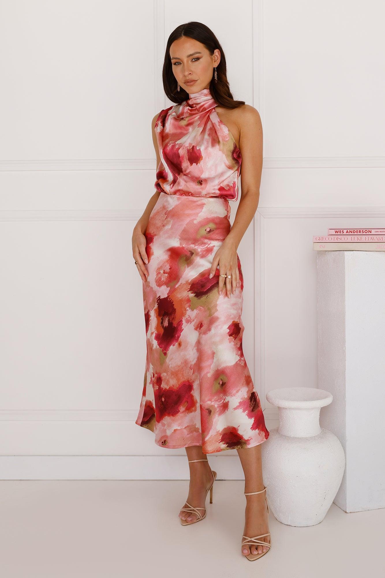 Blossom Trails Satin Maxi Dress Pink Product Image