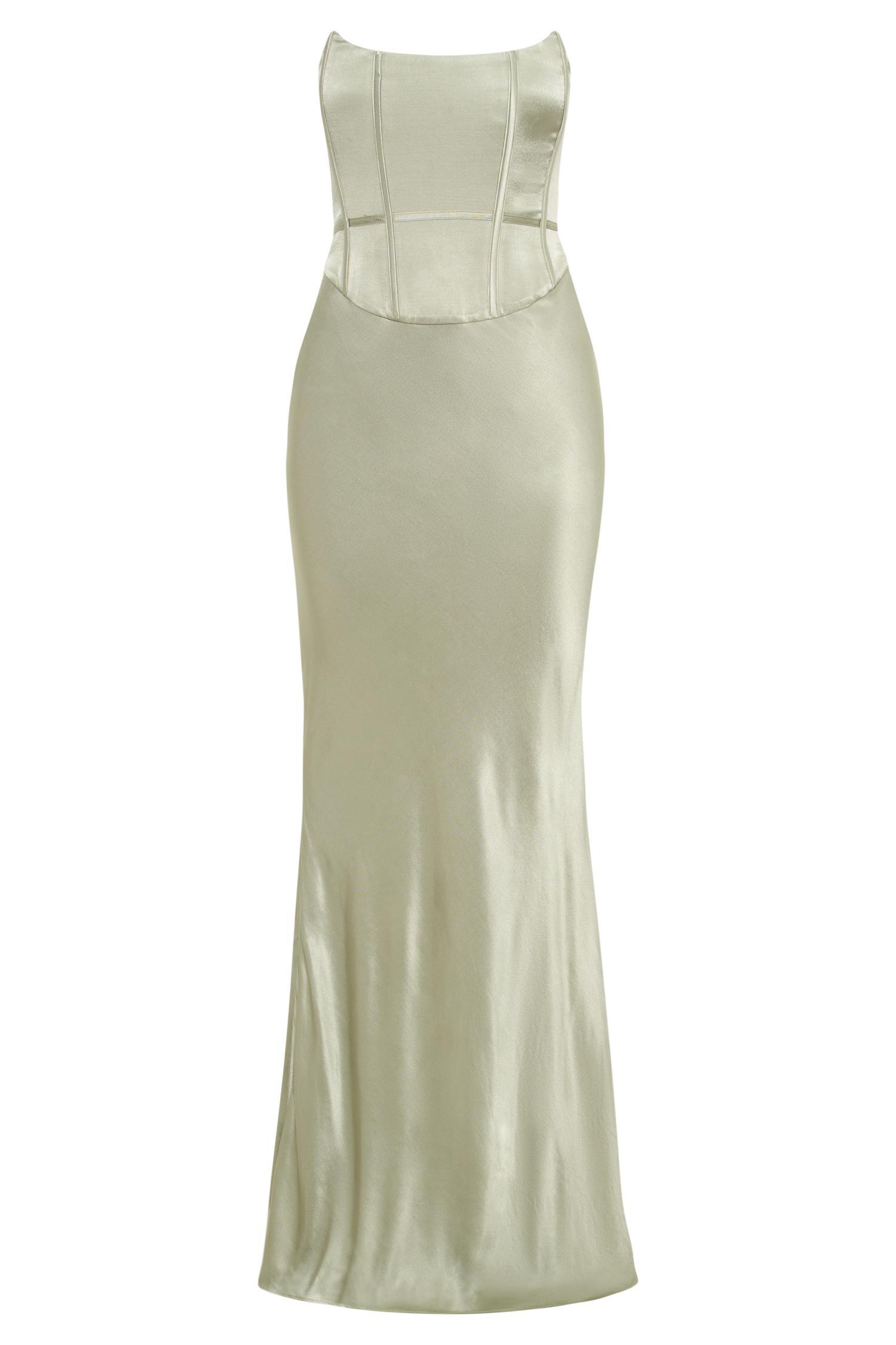 Harlow Satin Strapless Maxi Dress - Sage Product Image