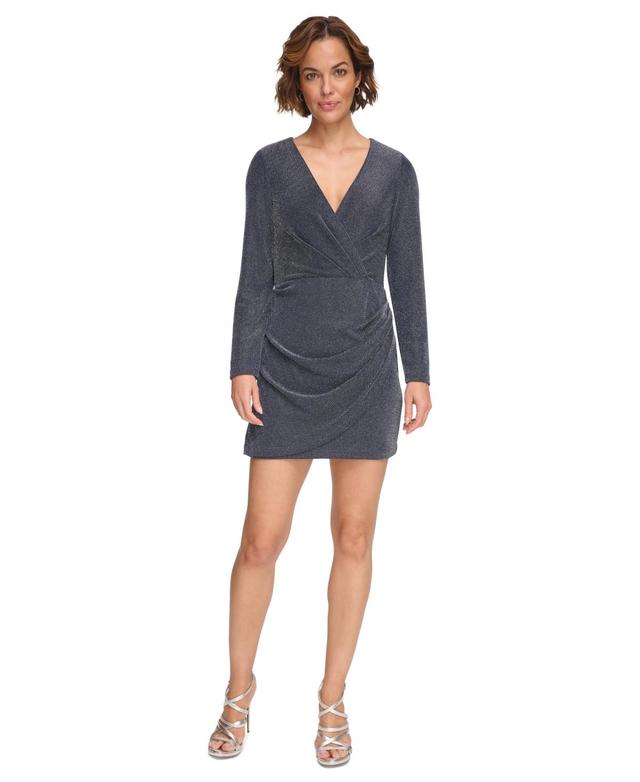 Dkny Womens Metallic-Knit Surplice Mini Dress - Navy Product Image