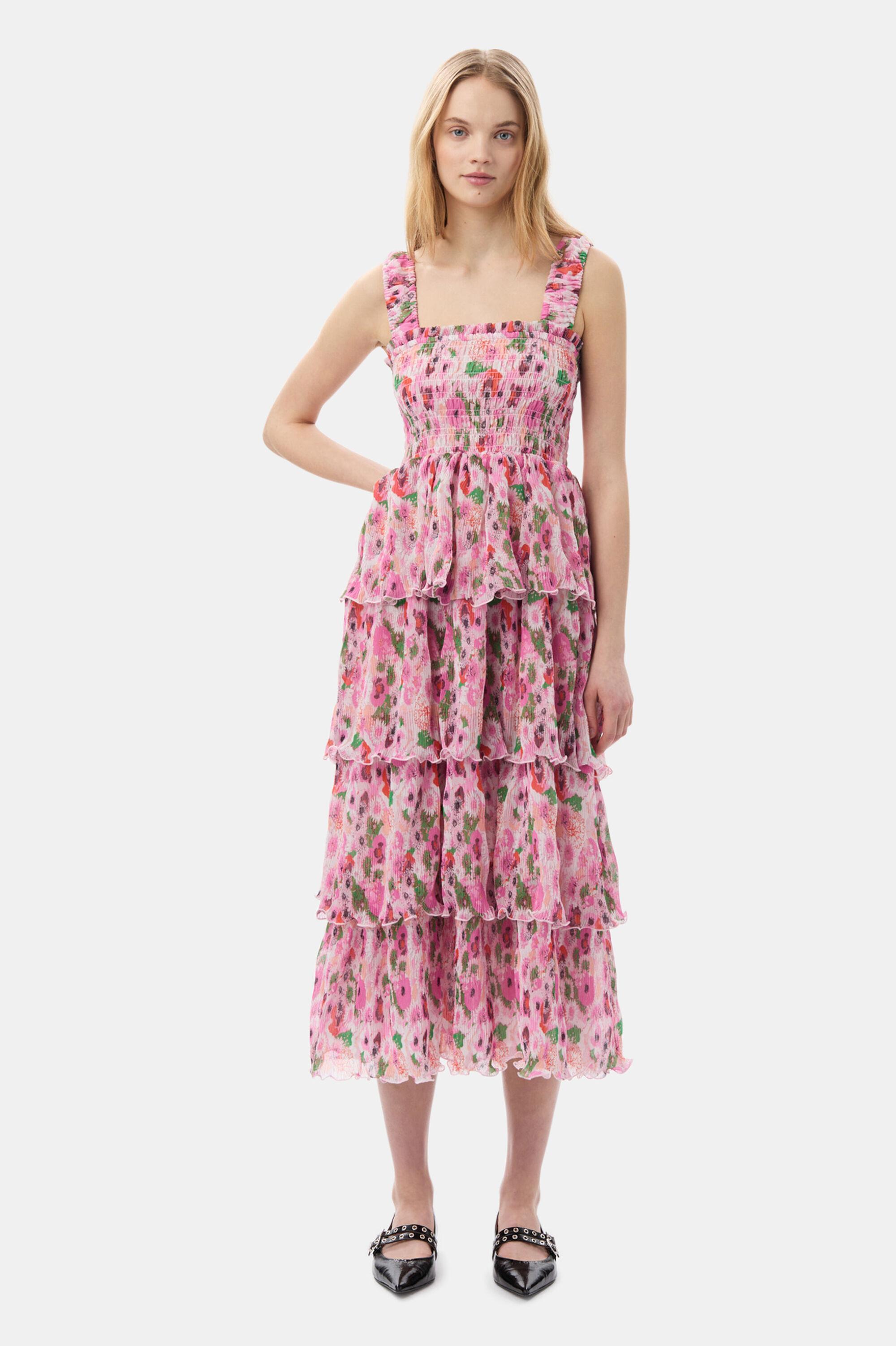 Pleated Georgette Smock Midi Dress Product Image