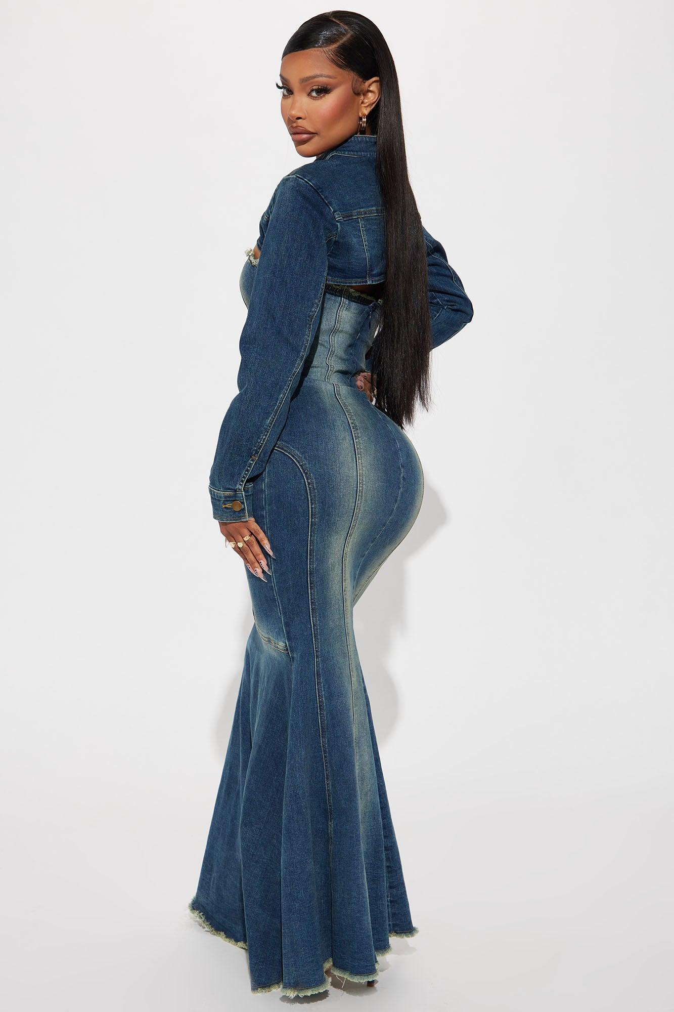 Elisha Denim Maxi Dress Set - Medium Wash Product Image