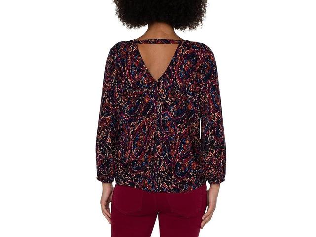 Liverpool 3/4 Sleeve Double V-Neck Woven Top (Batik Paisley All Over Print) Women's Clothing Product Image