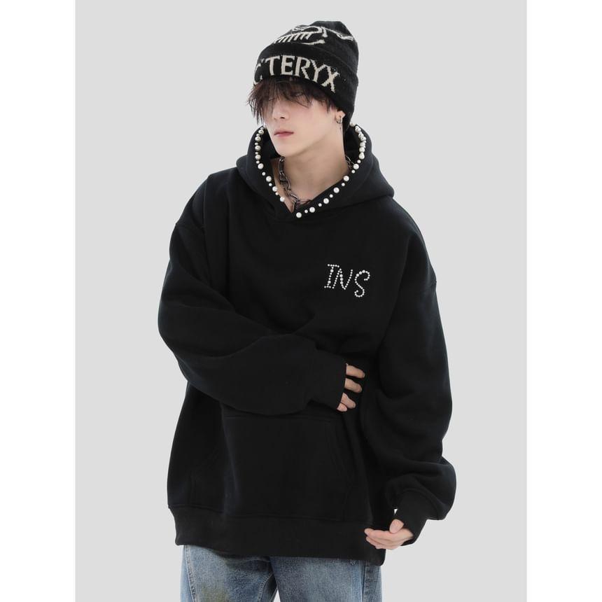 Couple Matching Lettering Faux Pearl Hoodie Product Image