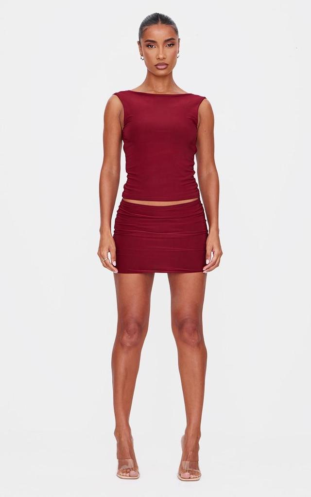 Burgundy Low Rise Slinky Micro Mini Skirt Product Image