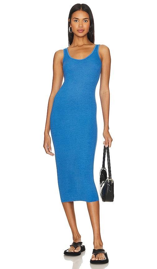 Enza Costa Silk Tank Midi Dress in Blue. Product Image