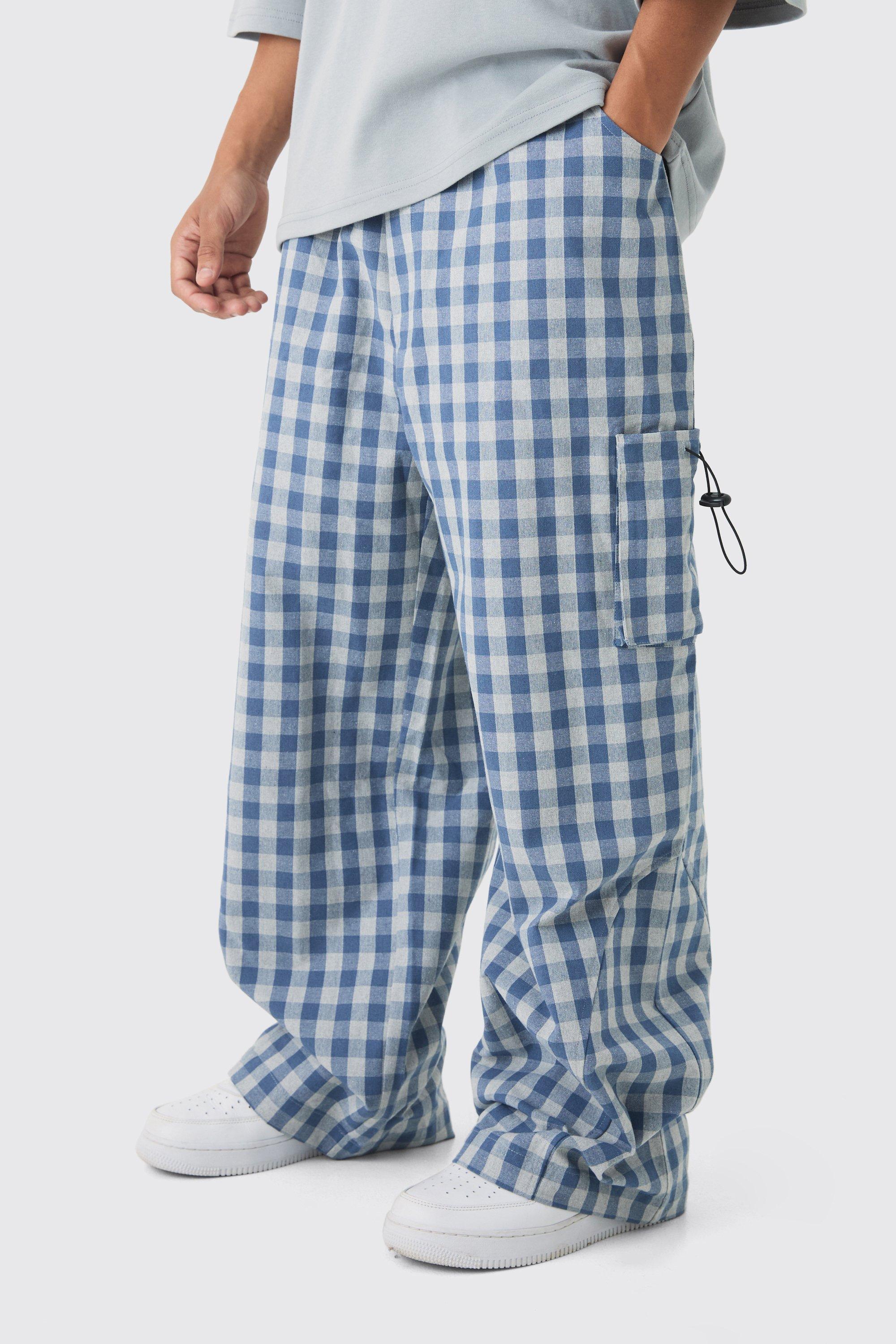 Woven Plaid Parachute Cargo Pants | boohooMAN USA Product Image