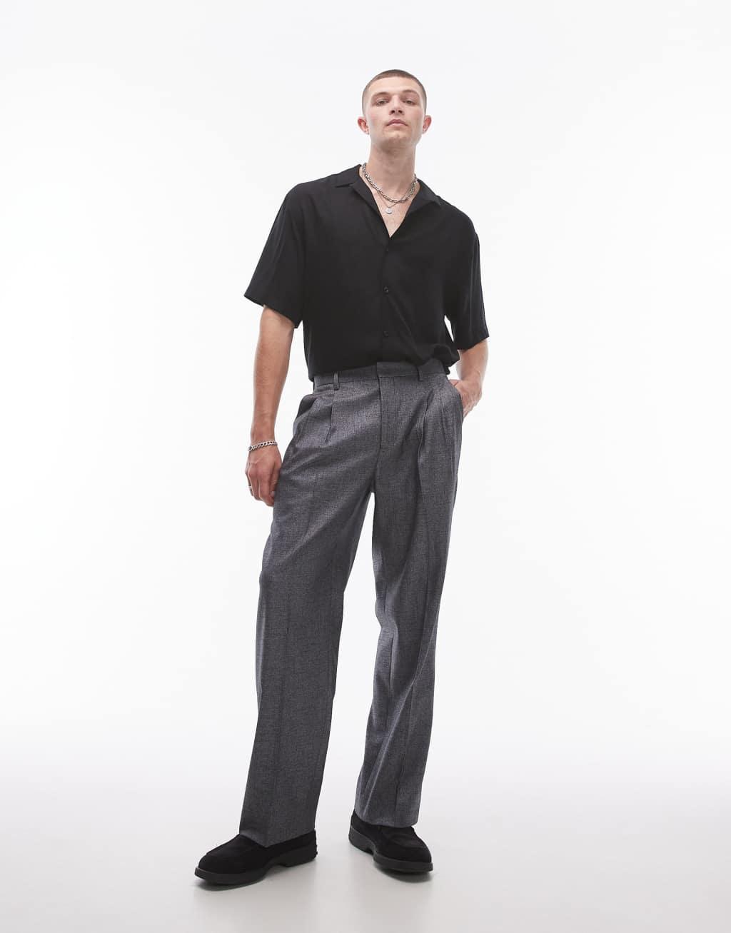 Topman wide leg cross hatch suit pants in gray Product Image