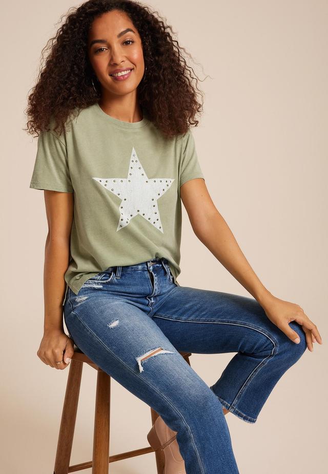 Maurices Womens Studded Star Relaxed Fit Graphic Tee Green Size Small Product Image