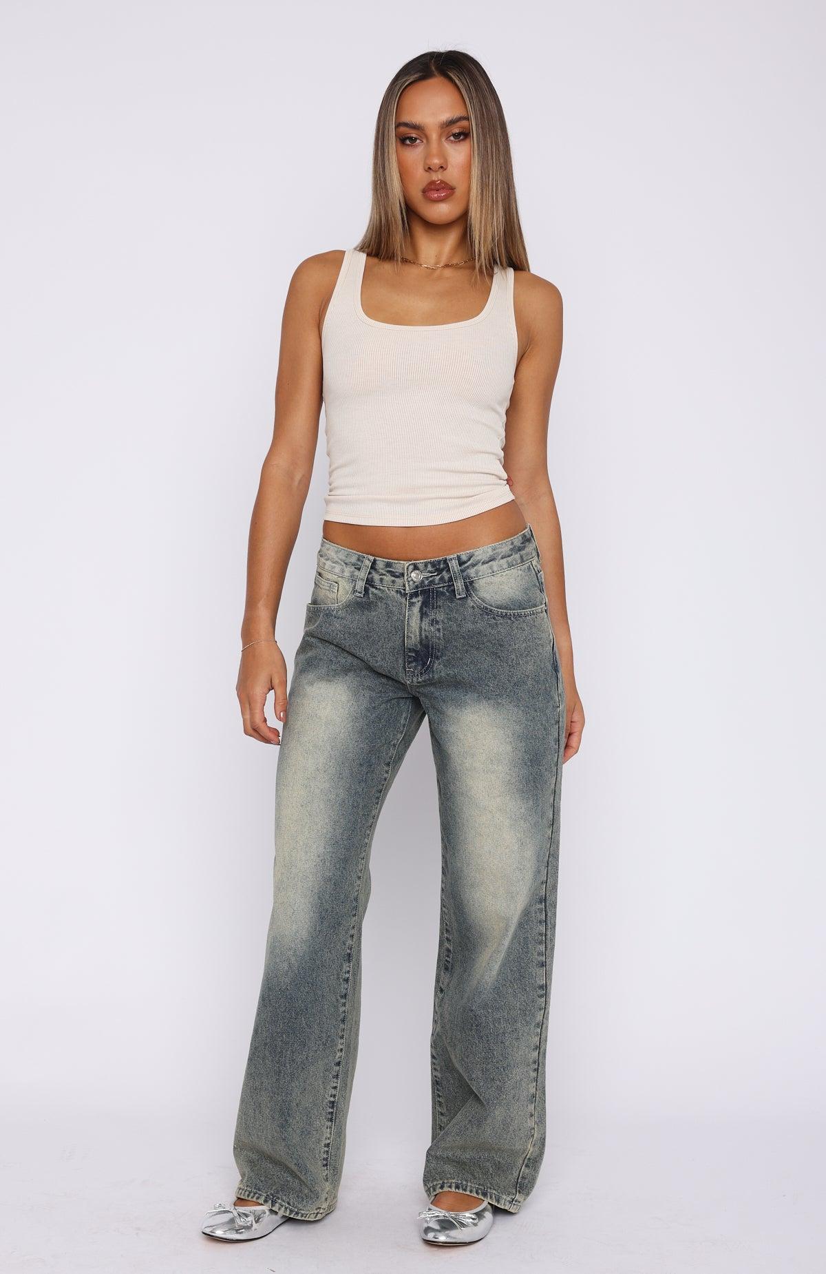 Bring The Style Low Rise Wide Leg Jeans Sand Product Image