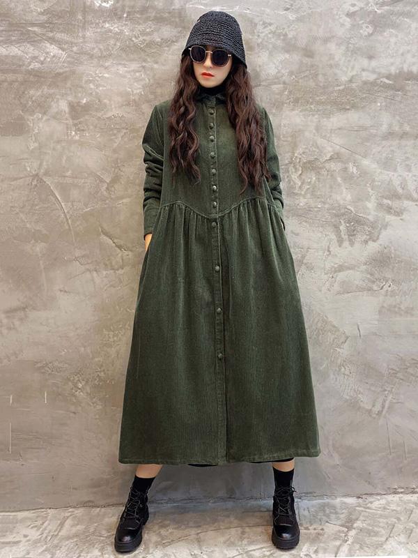 Original Solid Corduroy Lapel Dress Product Image