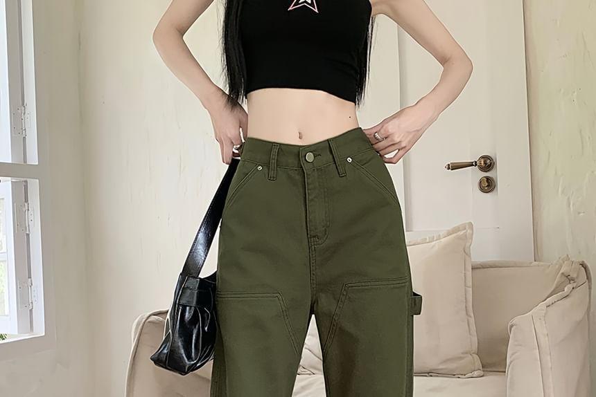 Low Waist Plain Straight-Fit Wide-Leg Cargo Pants product image