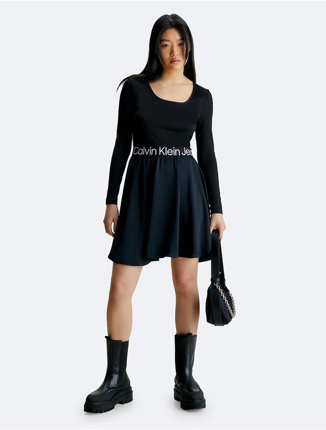 Calvin Klein Womens Logo Tape Skater Dress - Black - XXS Product Image