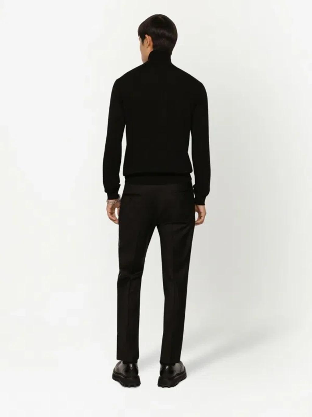 Chambray Pressed Crease Tapered Trousers In Black Product Image