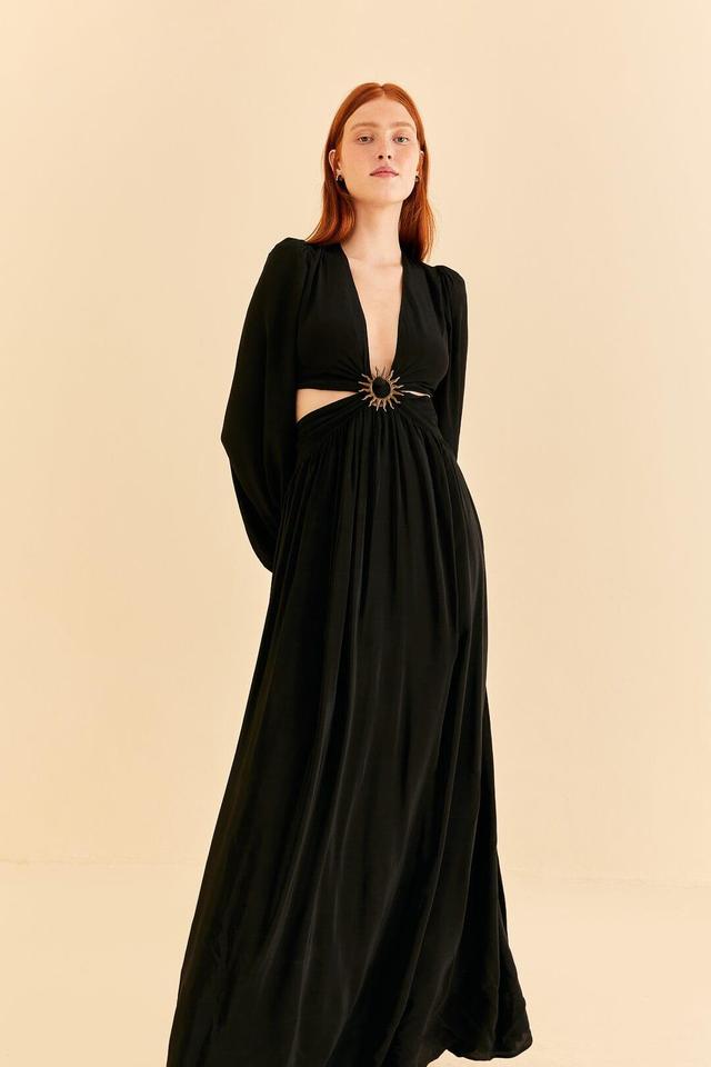 Black Cut Out Long Sleeve Maxi Dress Product Image