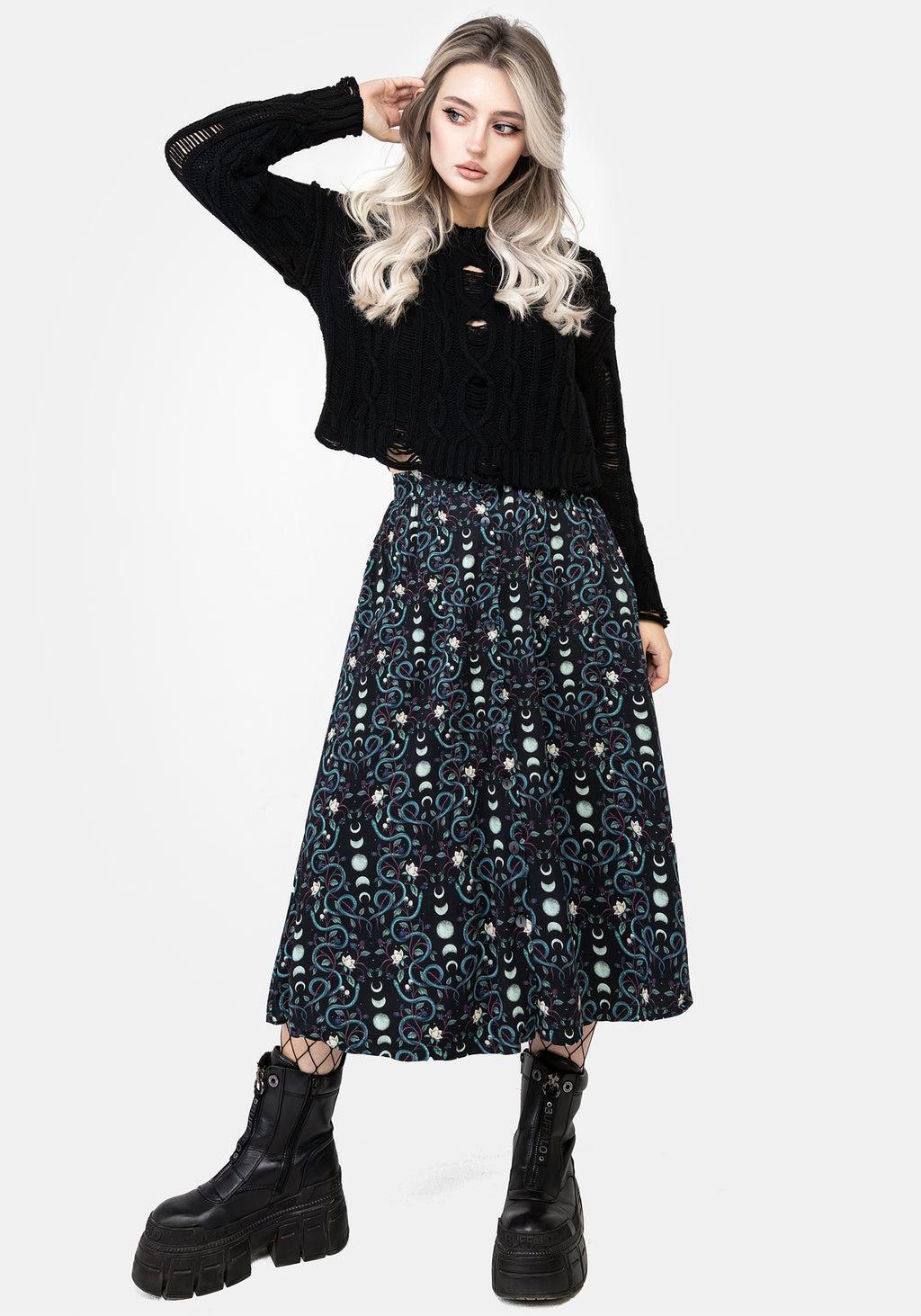 Pythia Print Button Up Midi Skirt Product Image