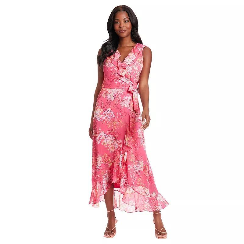 Petite London Times Floral Wrap Ruffle Hem Maxi Dress, Womens Product Image