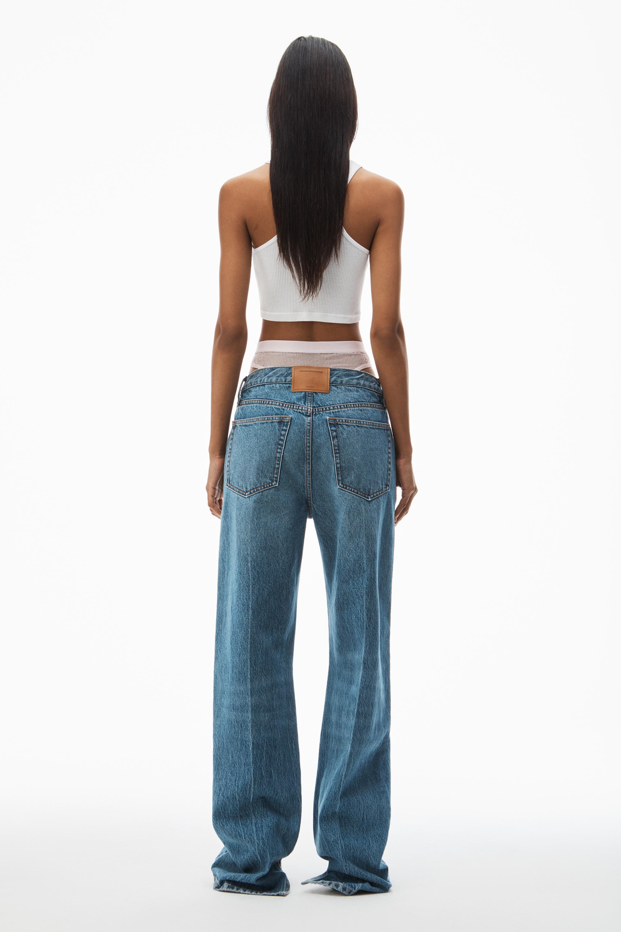 Pre-styled Straight-leg Slit-hem Jeans In Cotton Product Image