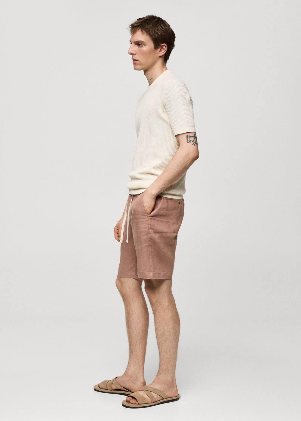 MANGO MAN - 100% linen bermuda shorts with drawstring salmonMen Product Image