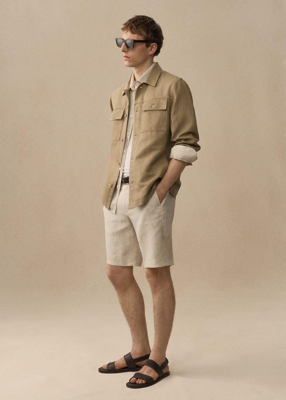 MANGO MAN - Pocket linen cotton jacket tobacco brownMen Product Image