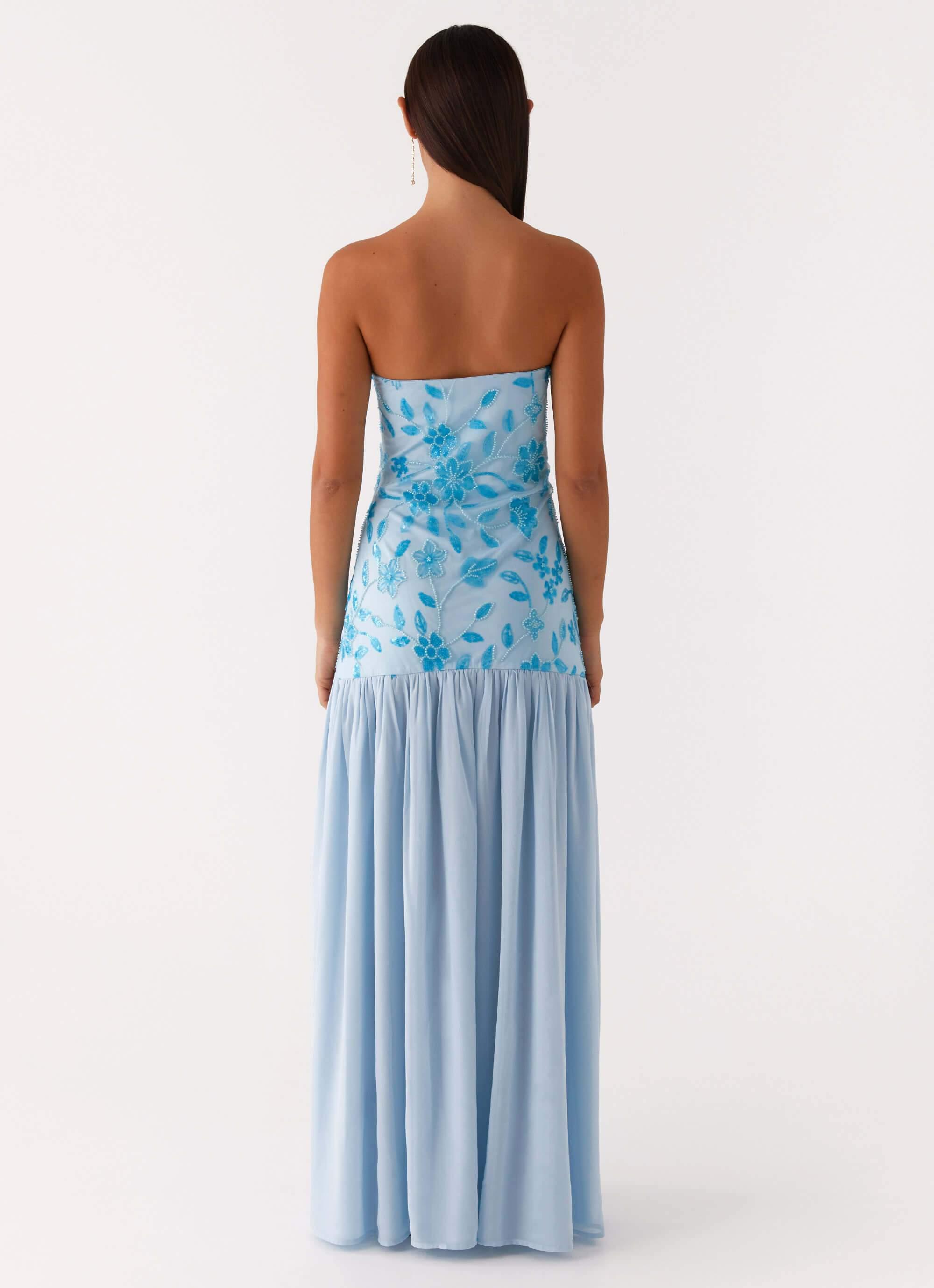 Eden Strapless Beaded Maxi Dress - Blue Product Image