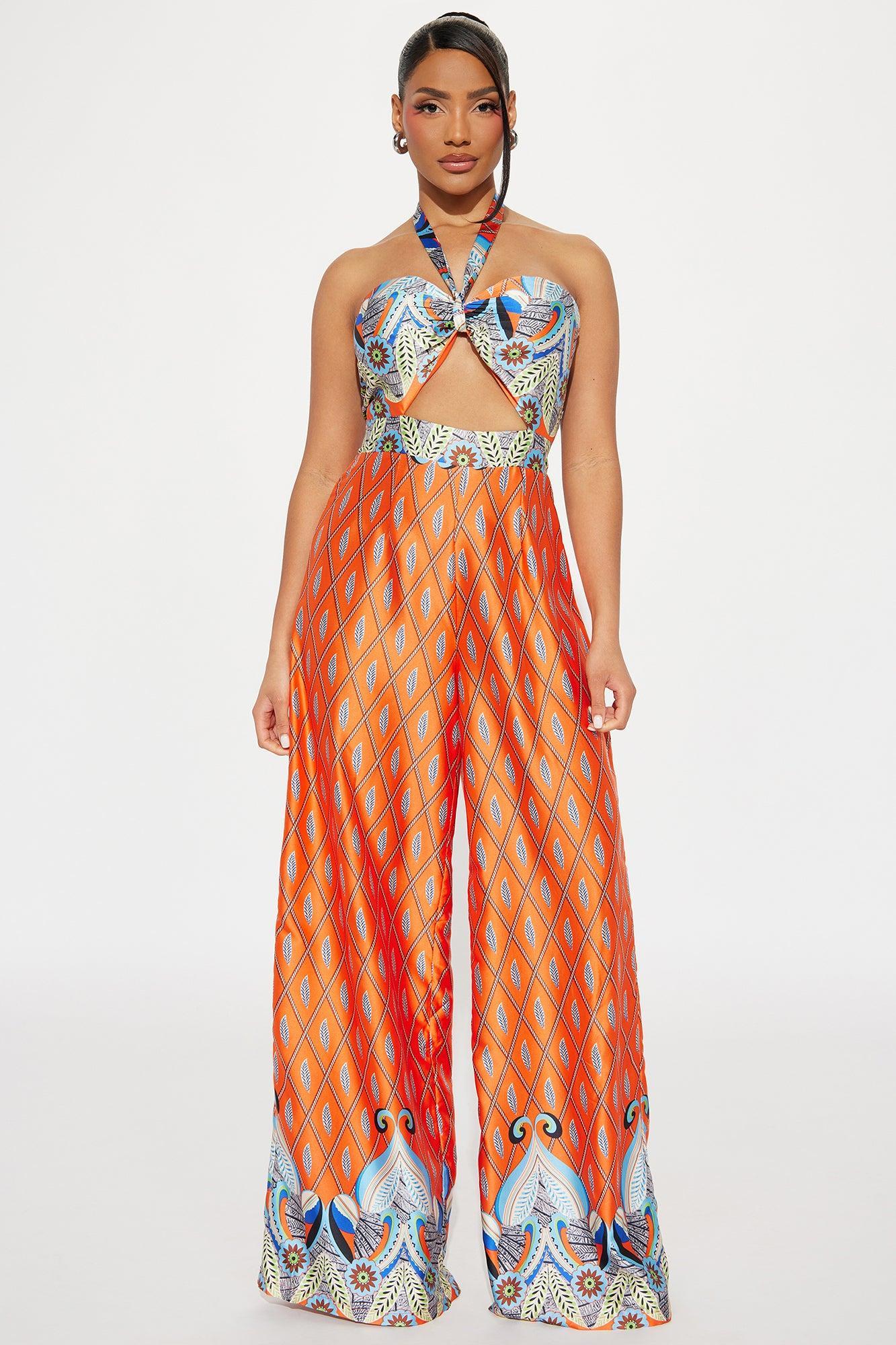 Turks and Caicos Jumpsuit - Orange/combo Product Image