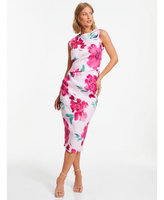 Quiz Womens Scuba Crepe Floral Round Neck Midi Dress Product Image