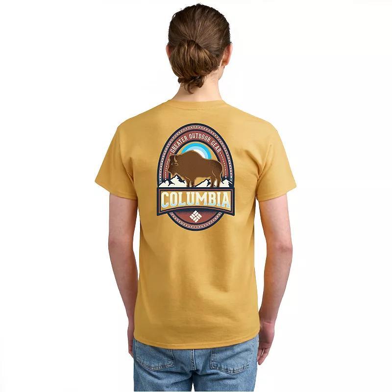 Mens Columbia Americana Adventure Print Short Sleeve Graphic Tee Yellow Bison Product Image