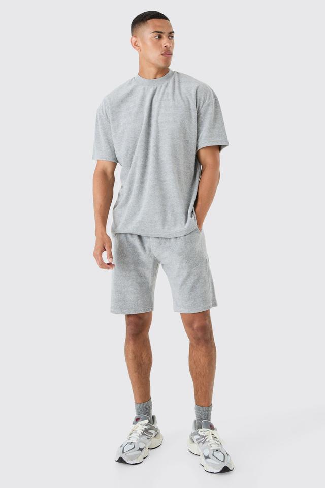 Oversized Extended Neck Towelling T-shirt & Short Set | boohooMAN USA Product Image