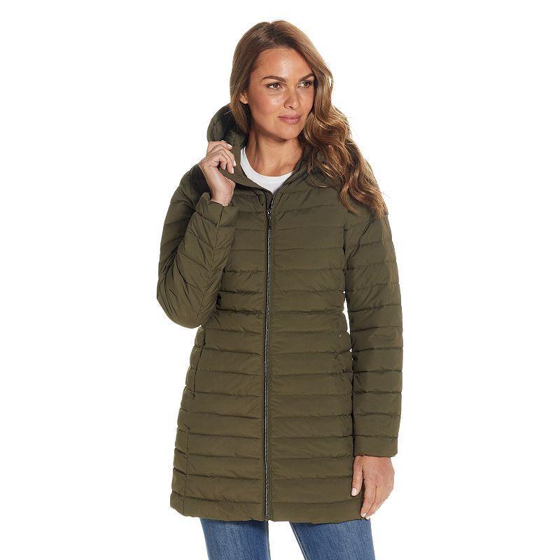 Womens Weathercast Hooded Channel Quilted Puffer Jacket Dusty Green Product Image