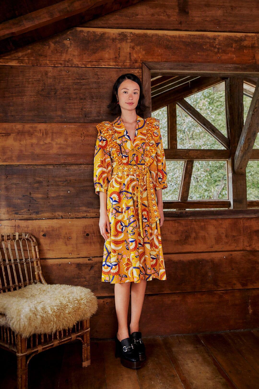 Yellow Palms Party Midi Dress Product Image