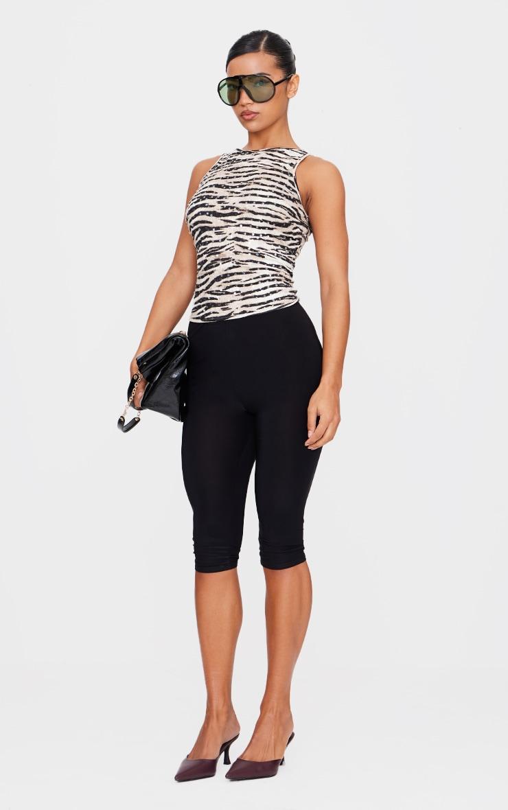 Black Zebra Printed Sheer Sequin Long Vest Top Product Image