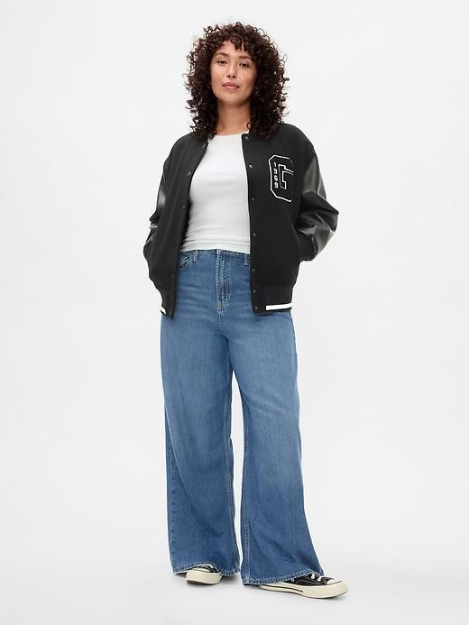 Mid Rise Pinstripe Baggy Jeans Product Image