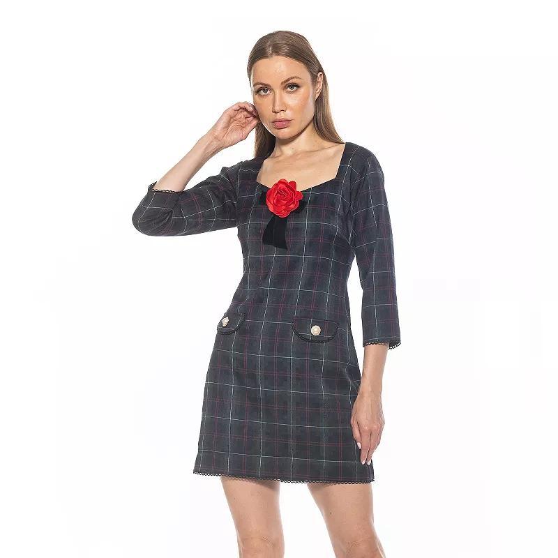 Womens ALEXIA ADMOR Dianys Plaid Princess Neckline Shift Mini Dress Product Image