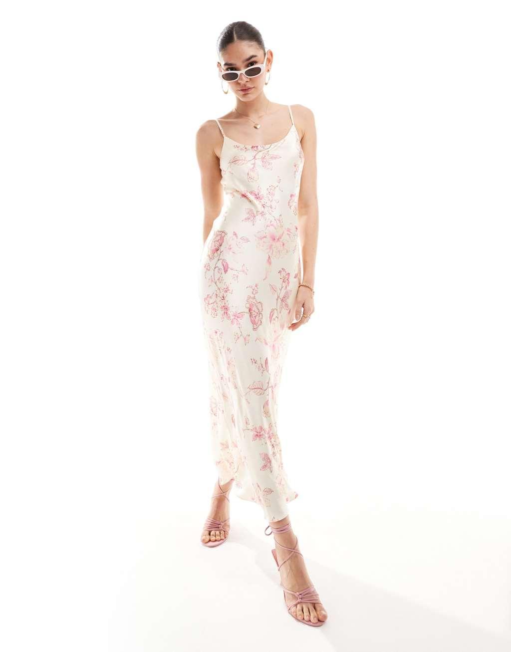 Ever New satin maxi slip dress in ivory floral Product Image